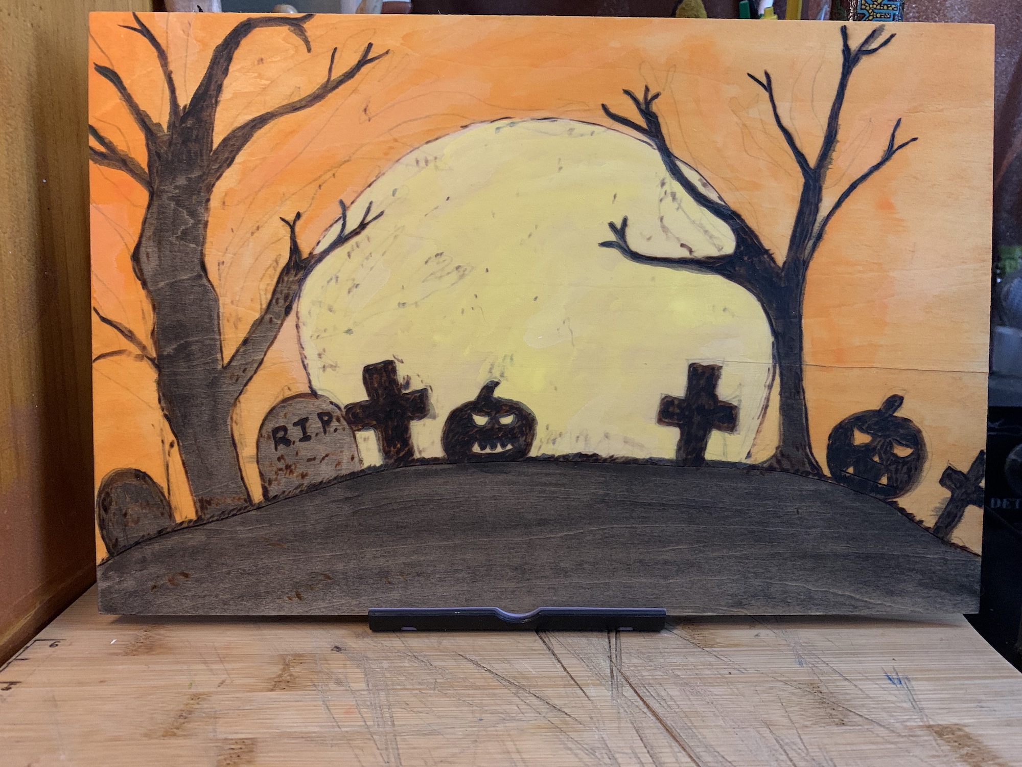 Graveyard - woodburned art
