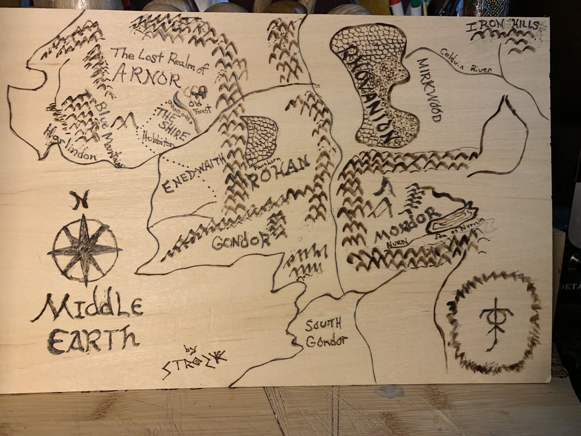 Middle Earth Map - woodburned art
