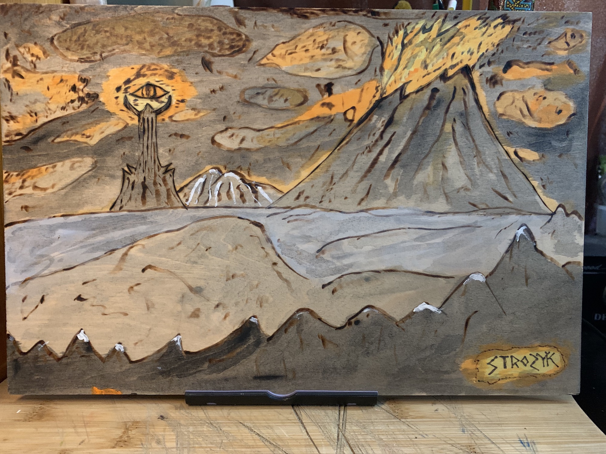 Mount Doom - woodburned art