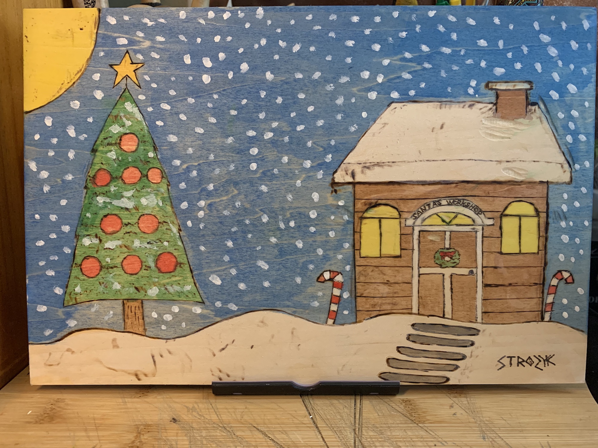 Santa Workshop - woodburned art