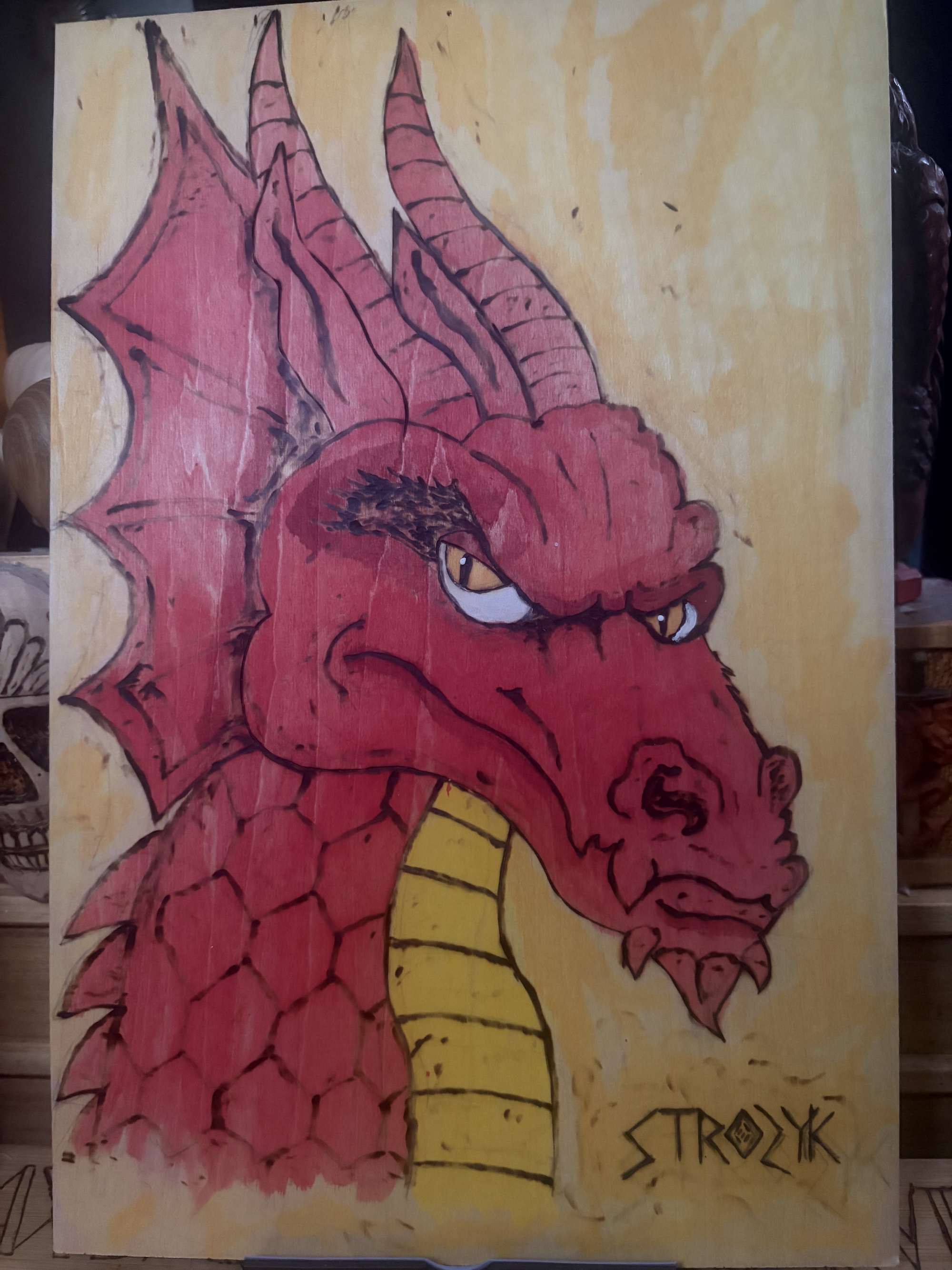 Red Dragon - woodburned art
