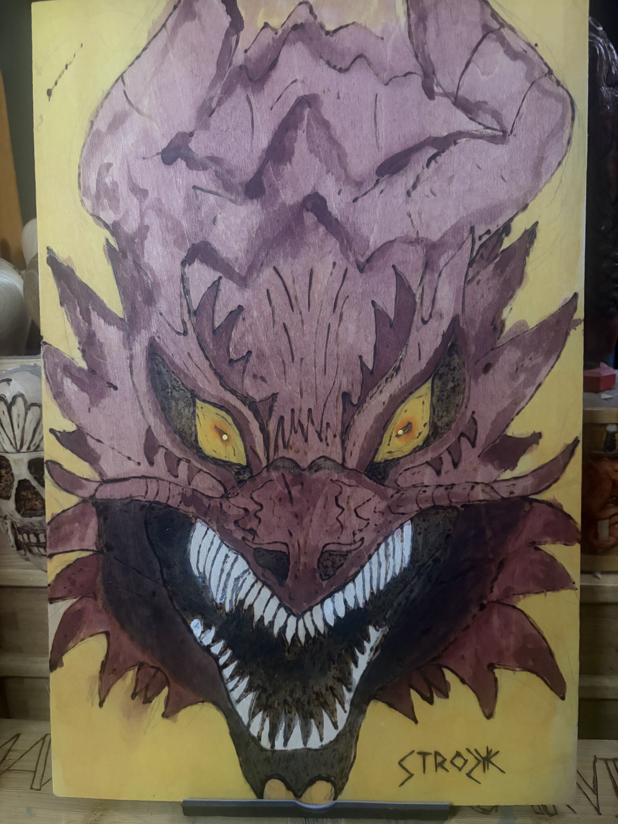 Toothy Dragon - woodburned art