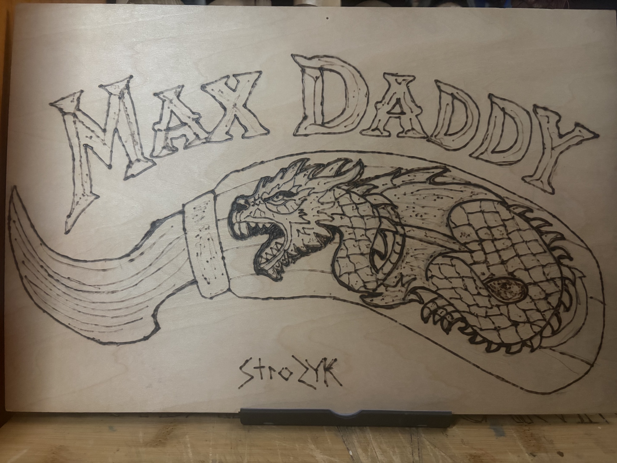 MaxDaddy Dragon Knife - woodburned art